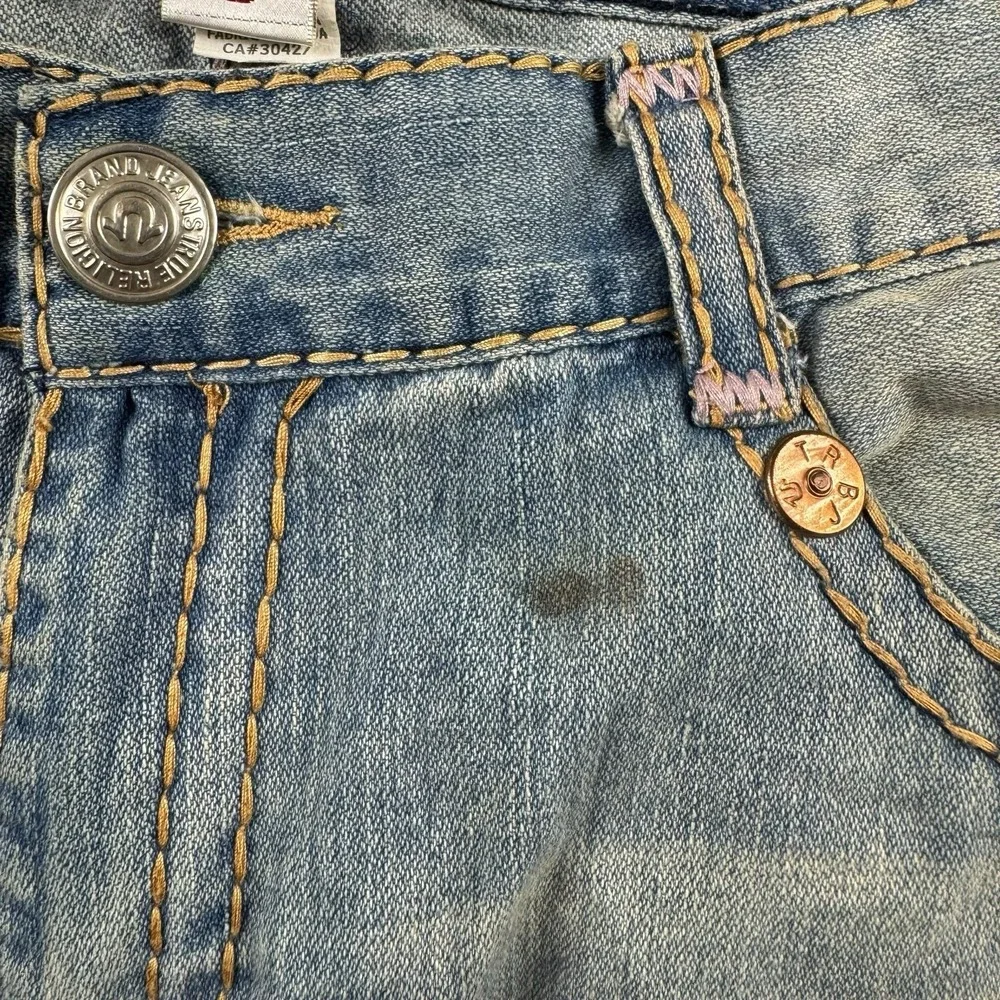True Religion Billy Super T Jeans Mens 40x33 Blue Made‎ USA Distressed Bootcut